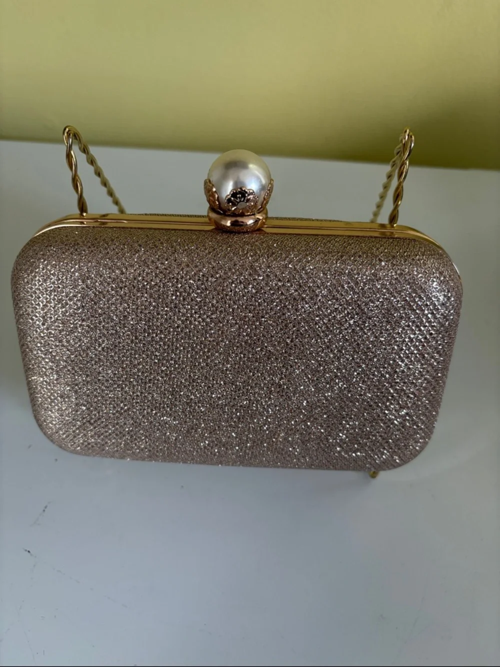 Unbranded Rose Gold Glitter Pearl-Clasp Evening Clutch/Crossbody